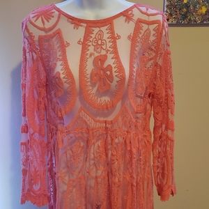 No tags. Coral lace cover up. 37 inches long, waist 18inx2